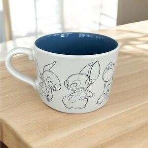 Disney Parks STITCH Genuine Sketch Animation Art 14 ox Mug White Black Blue